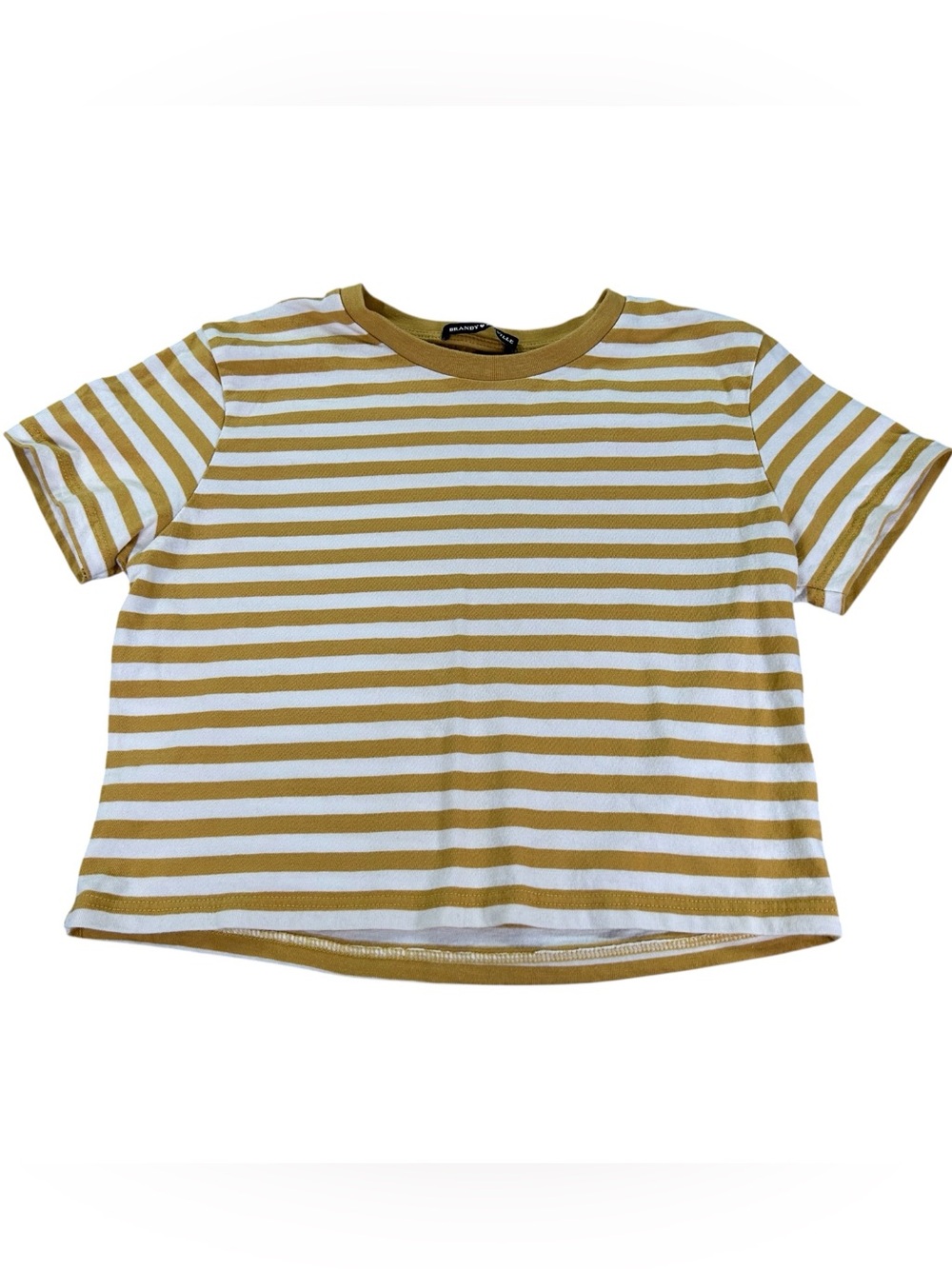 Brandy Melville Aleena Striped Crop Tee One Size Mustard Yellow White Indie Y2K